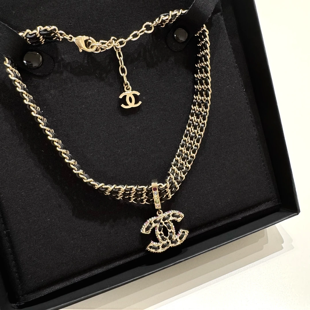 95新 Chanel/香奈儿 Chanel21p彩钻双c皮穿链choker项链 44486815