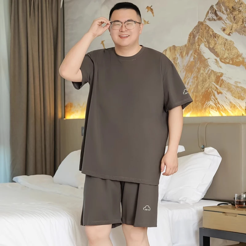 莫代尔加肥加大码男夏季凉感睡衣薄款短袖套装居家男士冰丝家居服