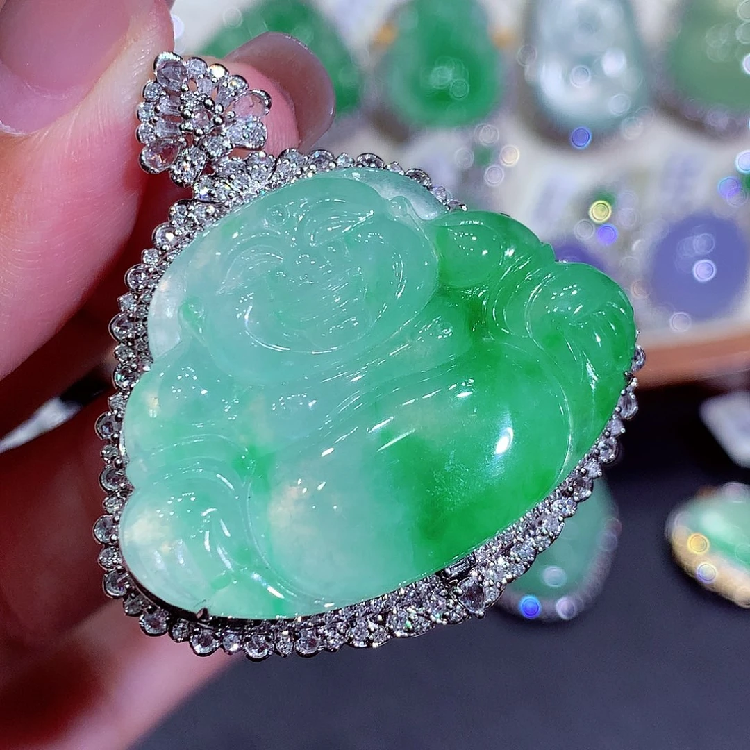 翡翠18K金镶嵌吊坠(不含链)