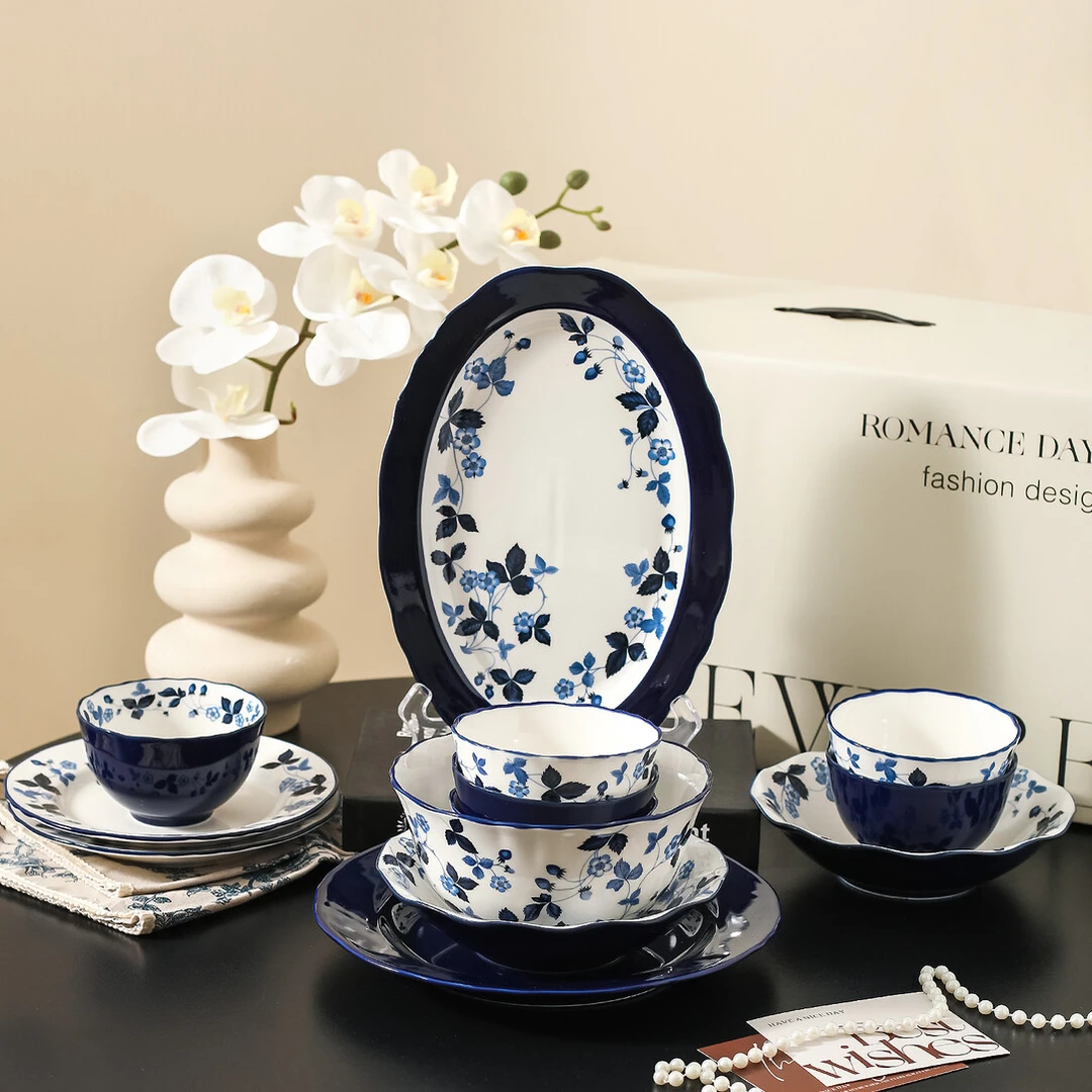 川岛屋复古碗碟套装家用2025新款陶瓷餐具乔迁新居礼物碗盘筷礼盒