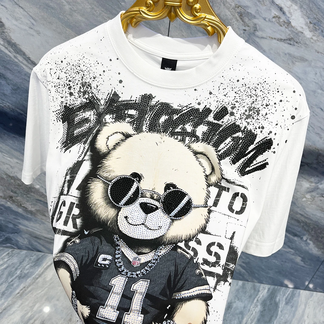 短袖男T恤夏季新款短袖T恤男士潮流卡通小熊印花宽松半袖体恤男款