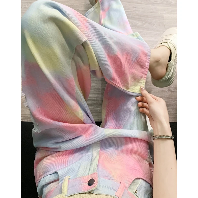 渐变牛仔裤女款爆款2025新款薄款宽松休闲垂感显瘦宽松阔腿裤裤子