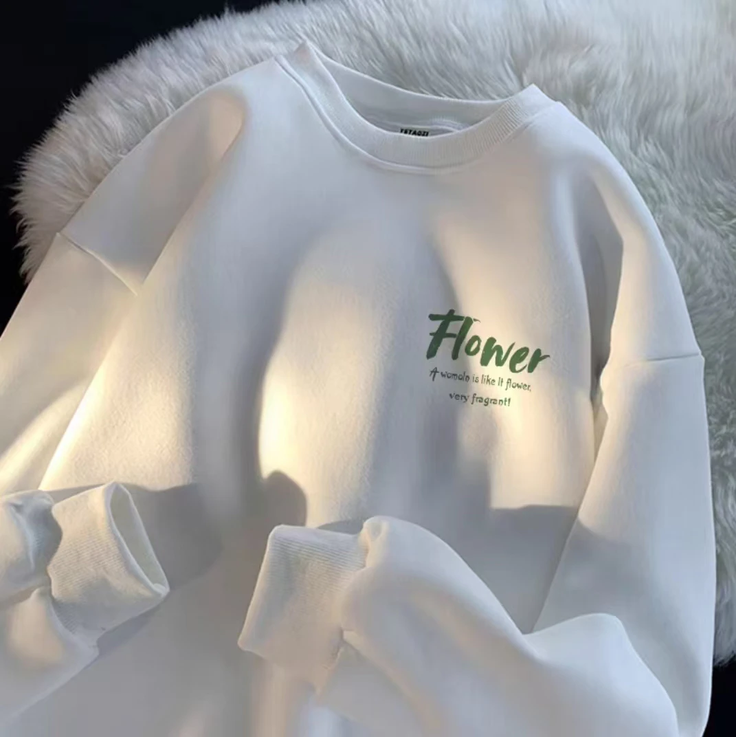 抗起球秋冬季印花宽松无帽卫衣男生港风百搭圆领长袖潮牌卫衣