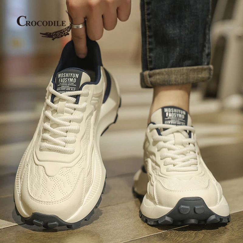 鳄鱼恤男鞋春秋潮牌防水运动鞋跑步防滑厚底增高男士休闲阿甘潮鞋