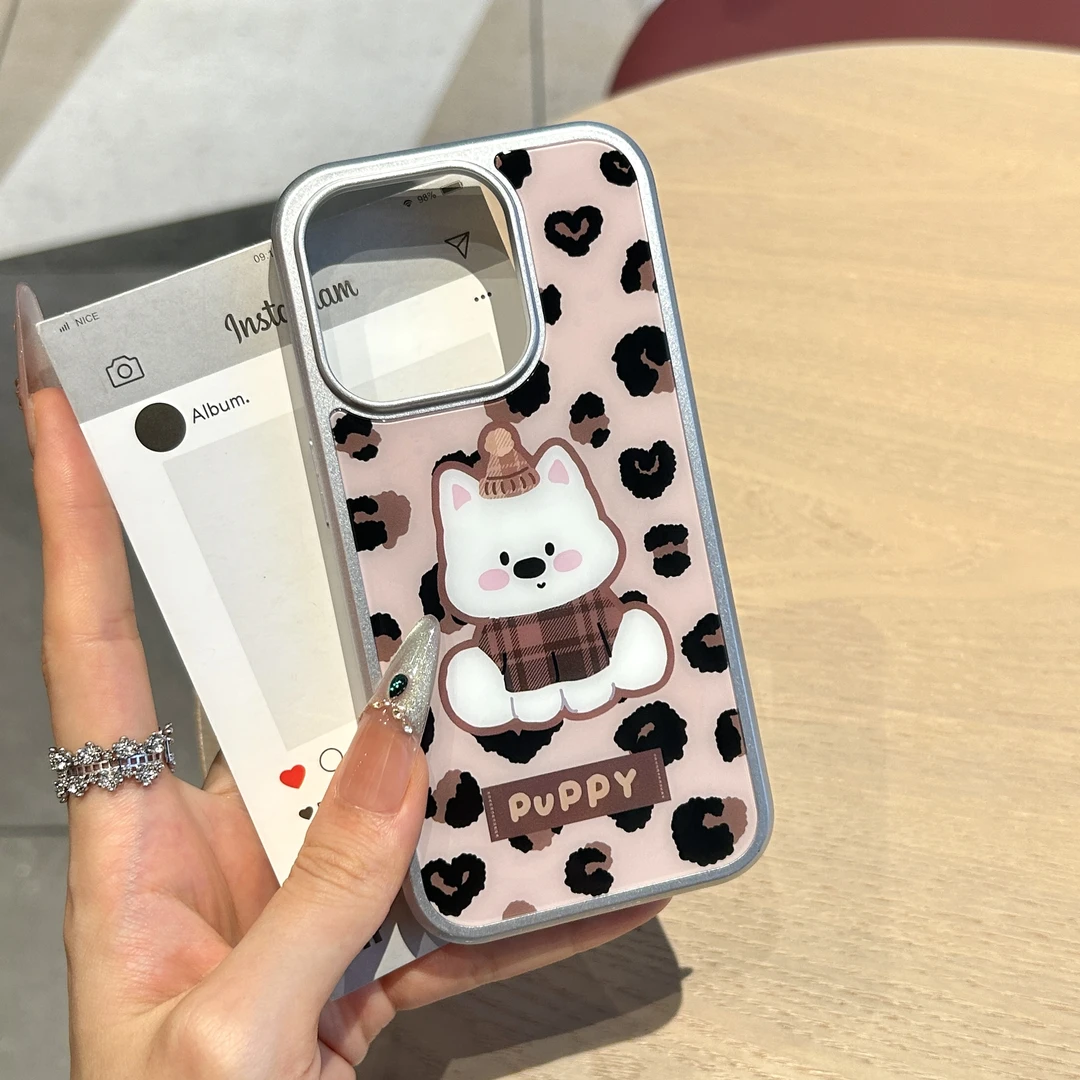豹纹西高地适用苹果iPhone16pro华为玻璃手机壳防摔荣耀小米