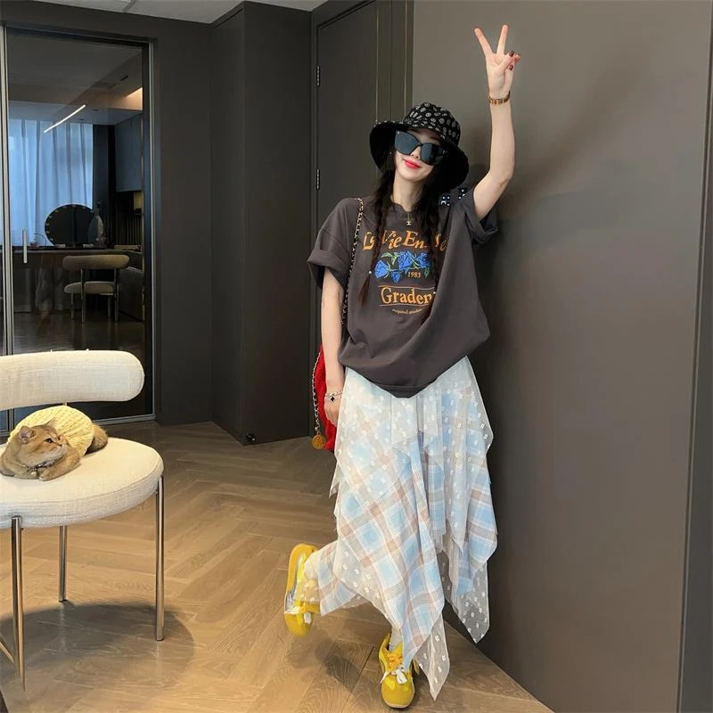 短袖大t恤女夏2025新款爆款宽松韩版慵懒风中长款上衣遮屁股洋气