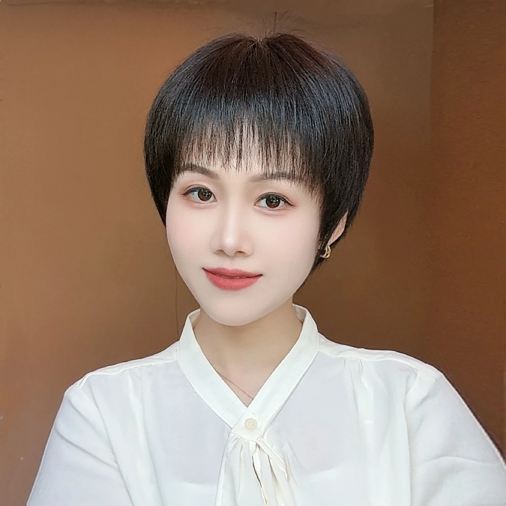 短挂耳女士短直发全真发假发头套轻薄透气遮白发时尚减龄