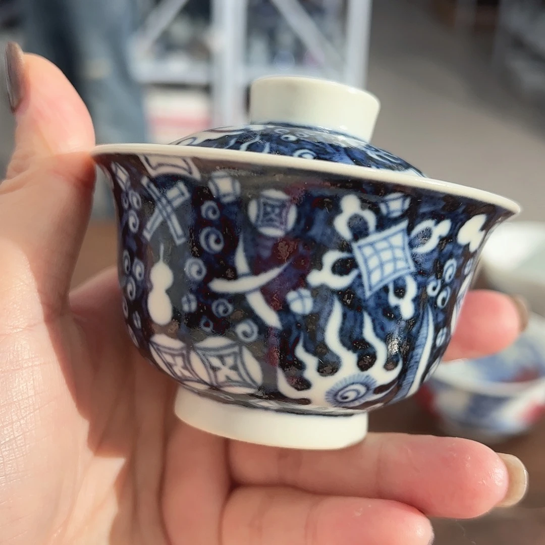 陶摆件盖碗。         盖碗