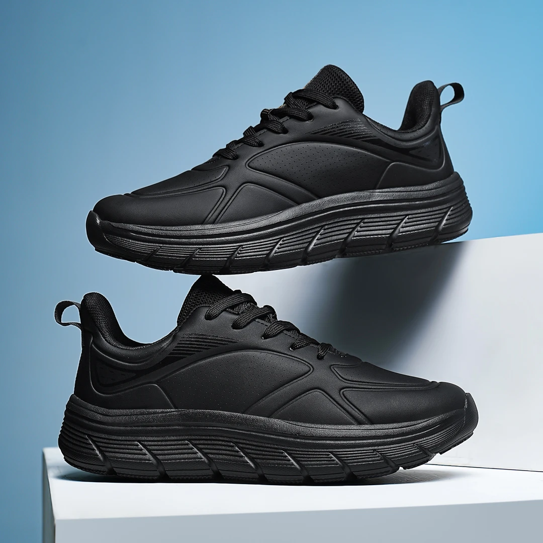 老陈鞋业新款男士黑色高弹休闲时尚运动男鞋25666