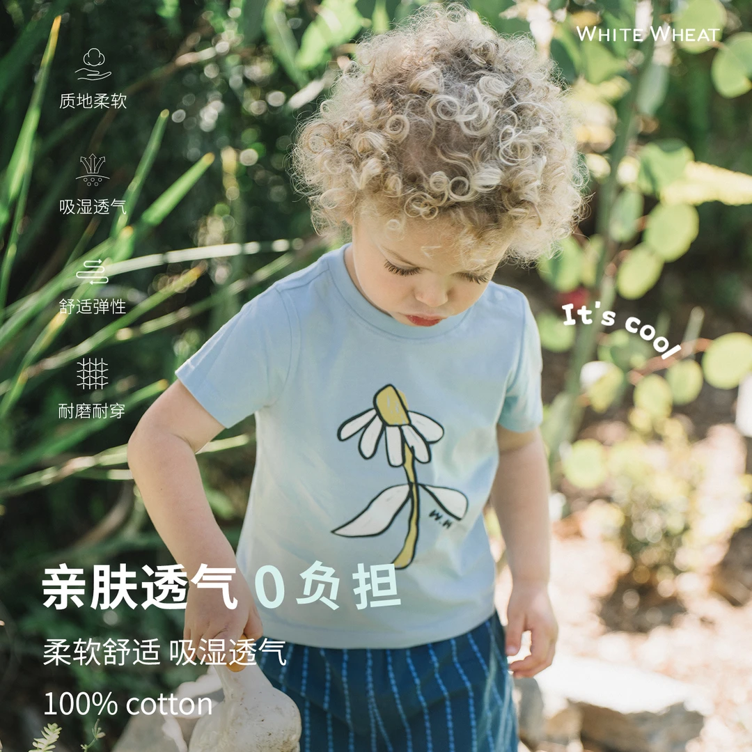 whitewheat儿童2025夏季新款短袖印花T恤休闲WWBXT043