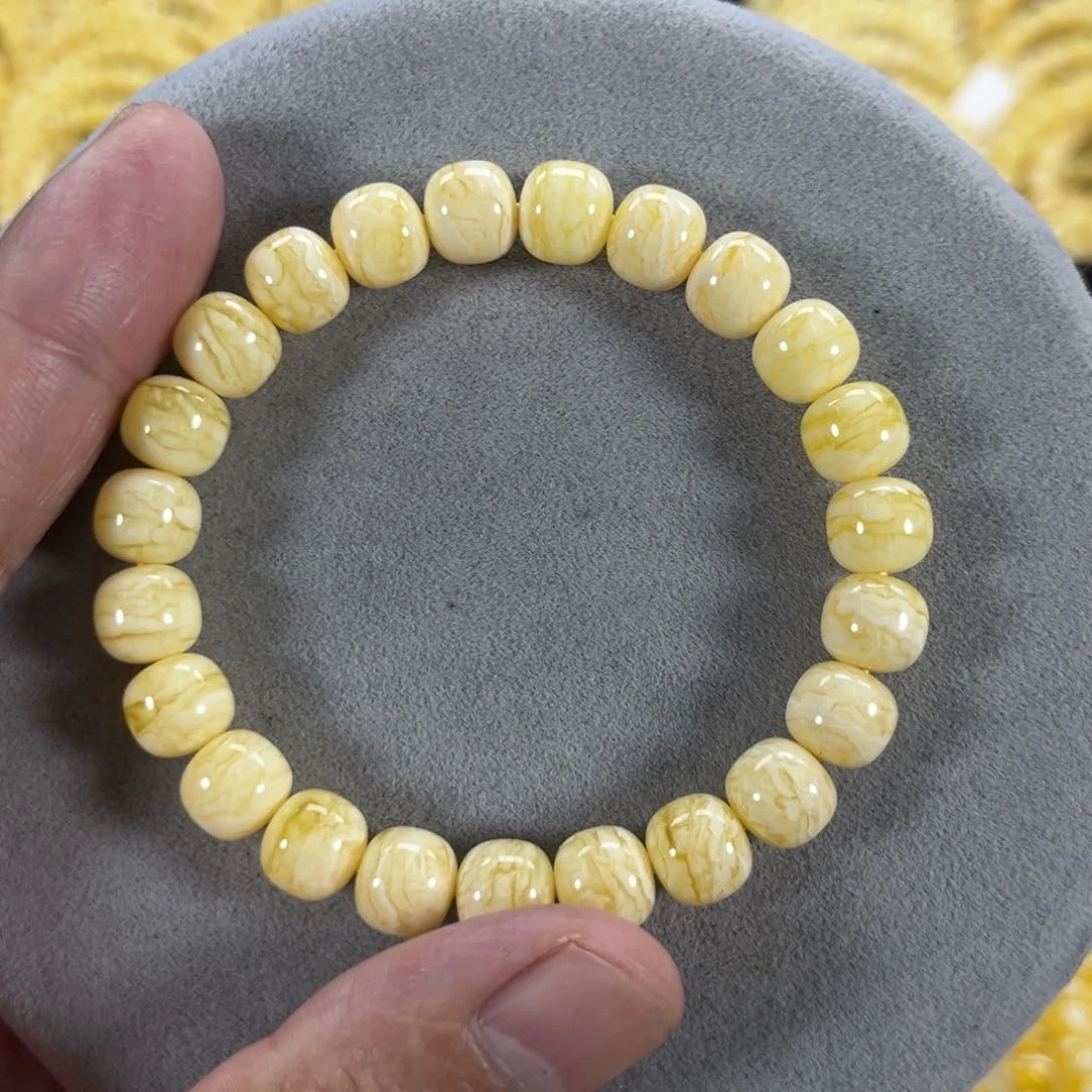 蜜蜡手串未镶嵌纯天然俄料白蜡金纹虎皮