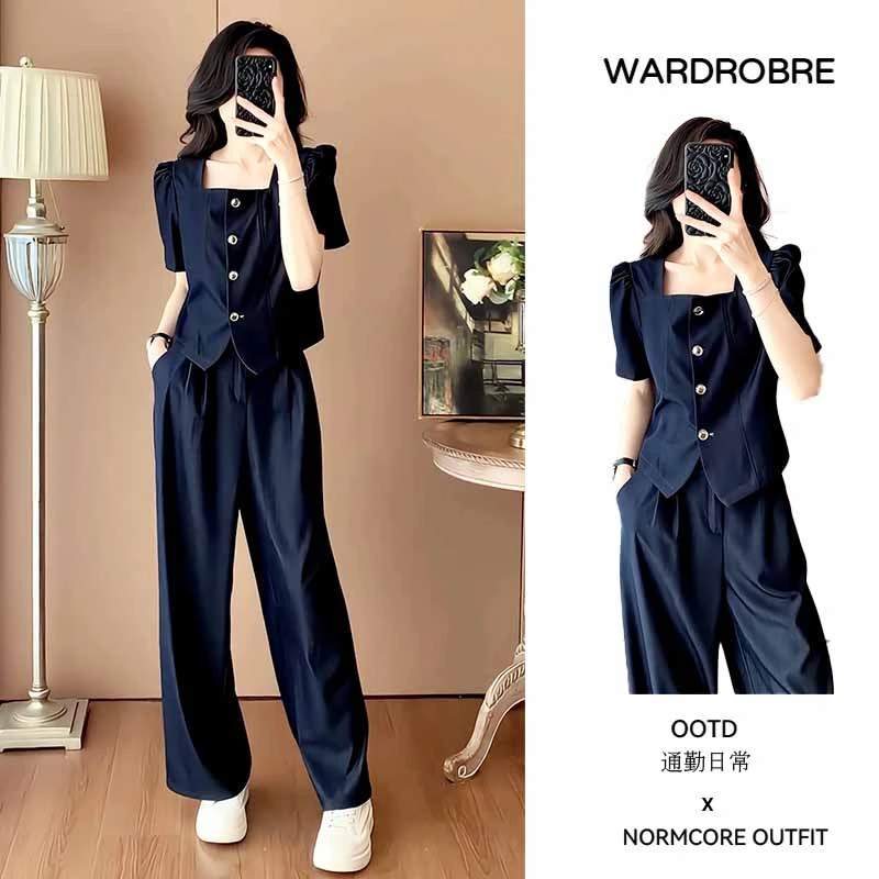 小香风休闲套装女2025年夏季新款时尚气质短袖上衣阔腿裤两件套潮