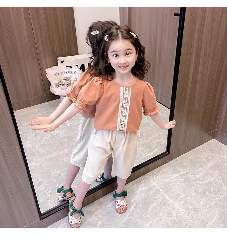 8454女童套装夏季新款儿童洋气宝宝时髦短袖休闲薄款衬衫夏装