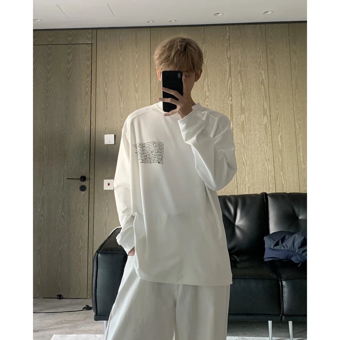 【小王家】300g重磅双面德绒字母印花休闲潮流宽松长袖T恤打底衫