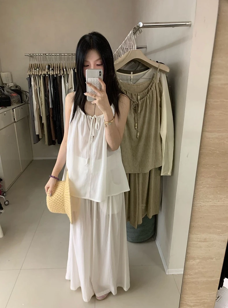 【素简】夏季松弛感休闲简约气质设计感打结吊带背心上衣A5252