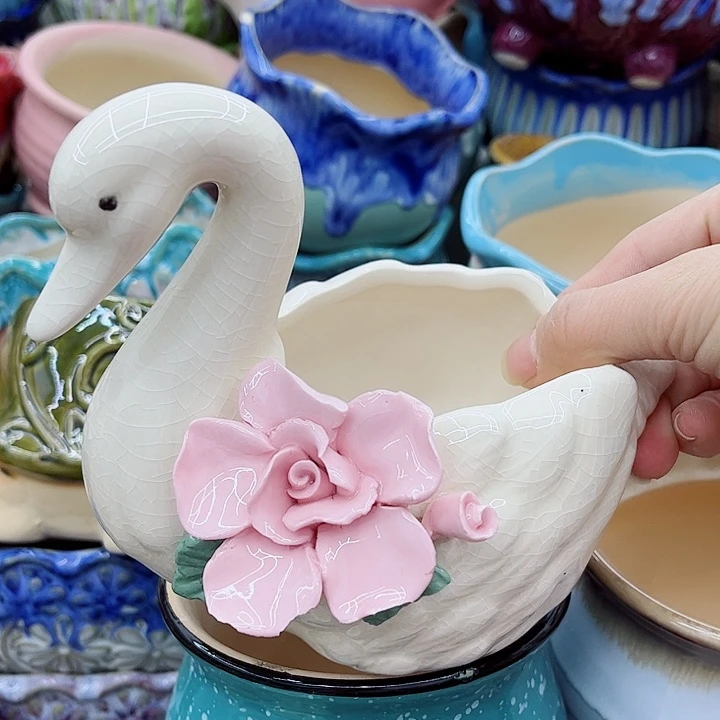 多肉绿植陶瓷花盆9.9包邮，有孔