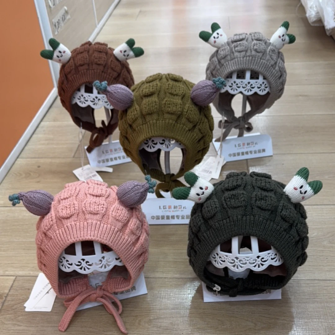 秋冬宝宝可爱针织护耳加厚保暖熊猫帽