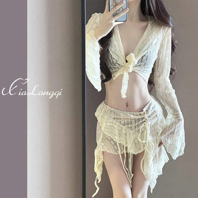 【治愈系】比基尼分体泳衣四件套性感小胸沙滩海边度假泳装女