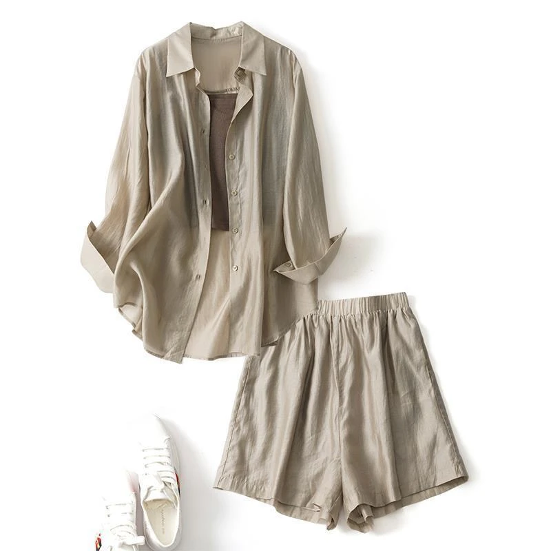 休闲运动短裤套装女款2025新款夏季小个子吊带背心内搭洋气三件套