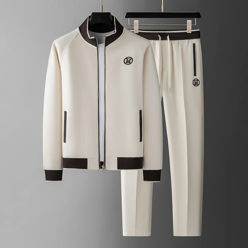 凯邦威克秋季撞色拼接开衫两件套空气层男士修身卫衣休闲运动套装