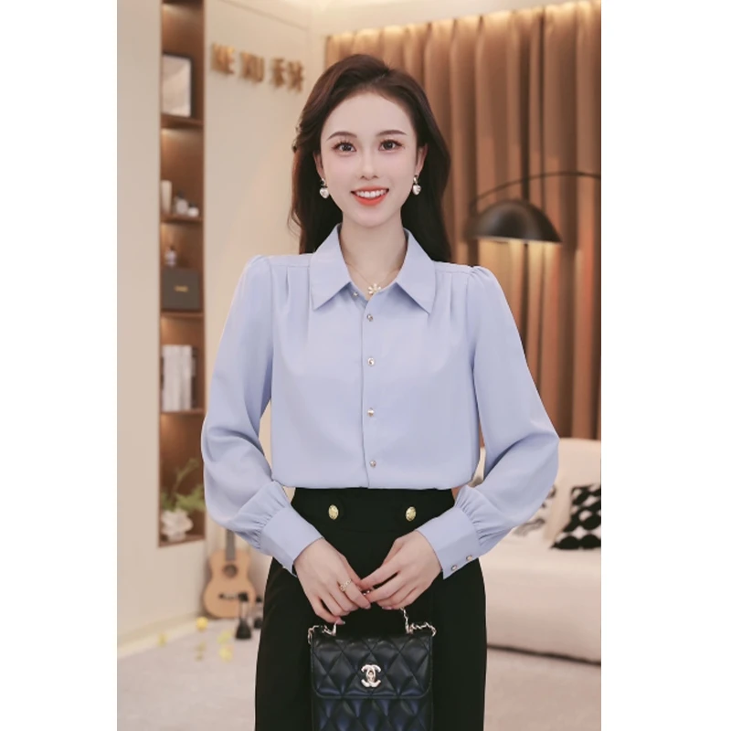 法式气质垂感长袖衬衫女百搭宽松显瘦设计感上衣TU20475