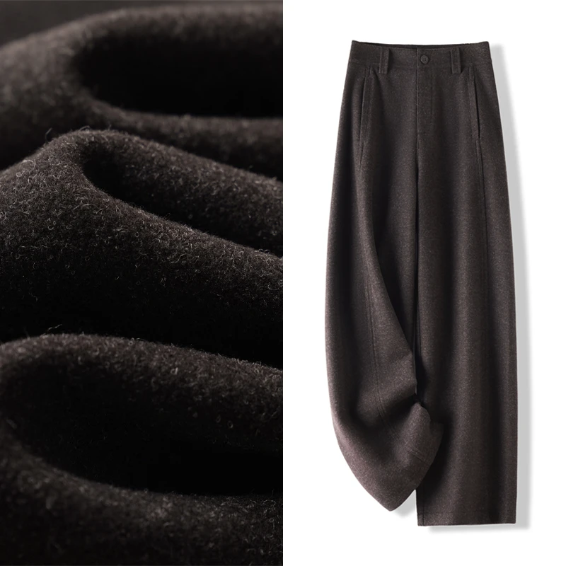 YUYI加厚加绒弯刀裤女秋冬2025新款毛呢高腰香蕉裤阔腿裤