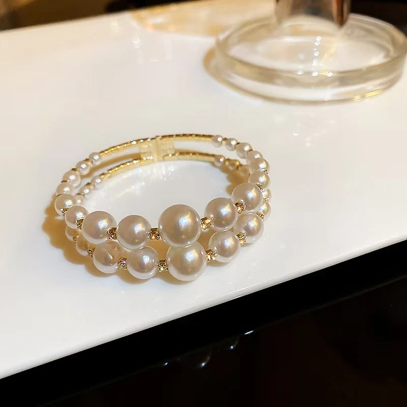 合金仿珍珠手链 法式简约圆形珍珠手链优雅时尚百搭春季新款