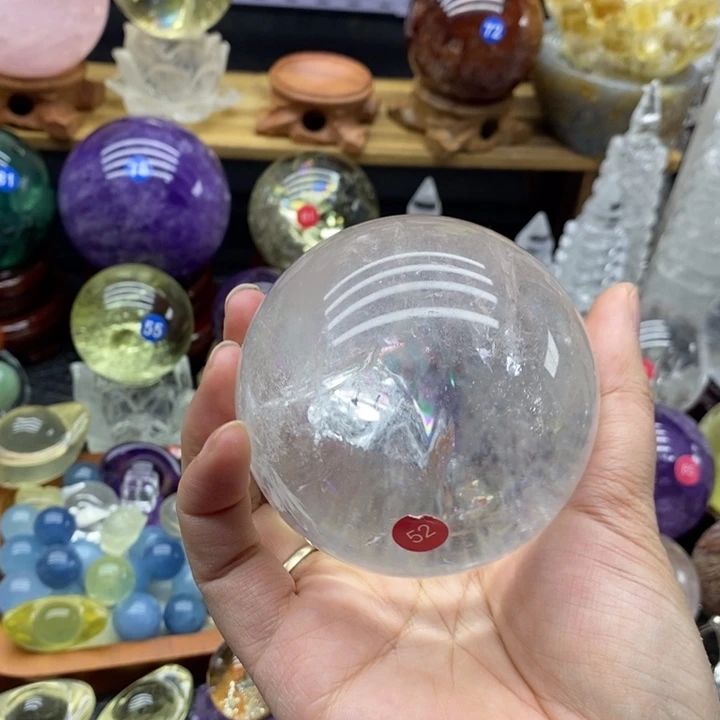 安***n石材天然白水晶爆彩球