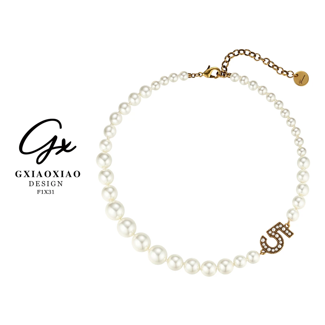 铜合金仿珍珠项链 GXX 高级感气质时尚百搭数字5项链 F1X31