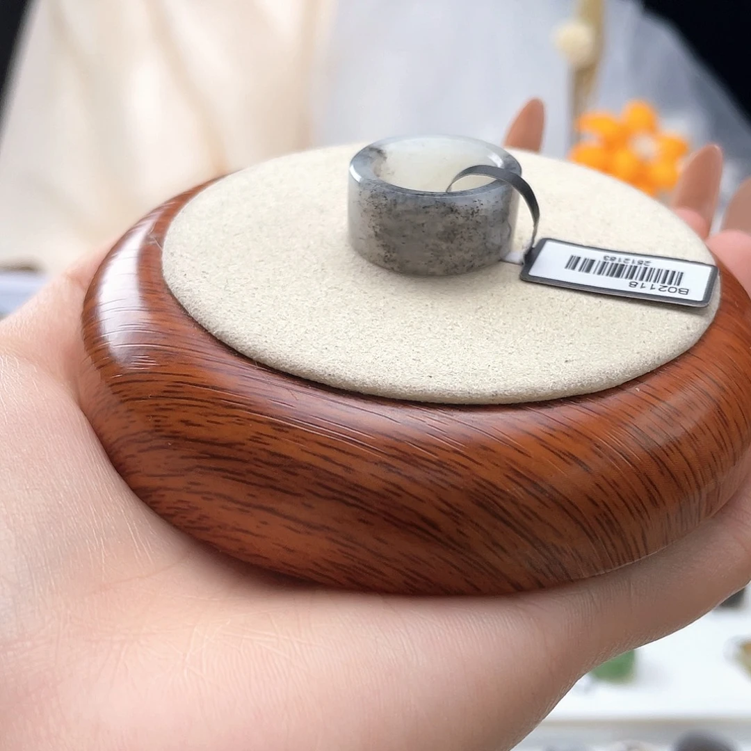 和田玉未镶嵌戒指黑白双拼圆切17.5v32