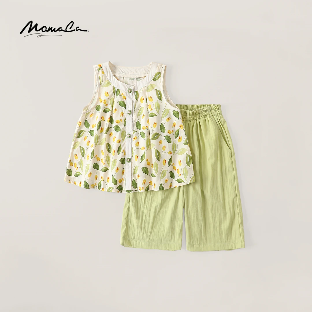 MOMOCO女童2025新款森系夏季薄款时尚印花甜美套装77630578236