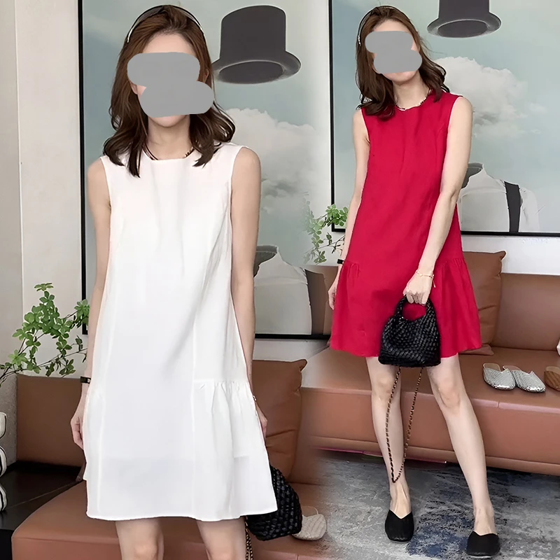 韩系简约高级感休闲白色连衣裙女夏季设计感宽松气质减龄百搭中裙