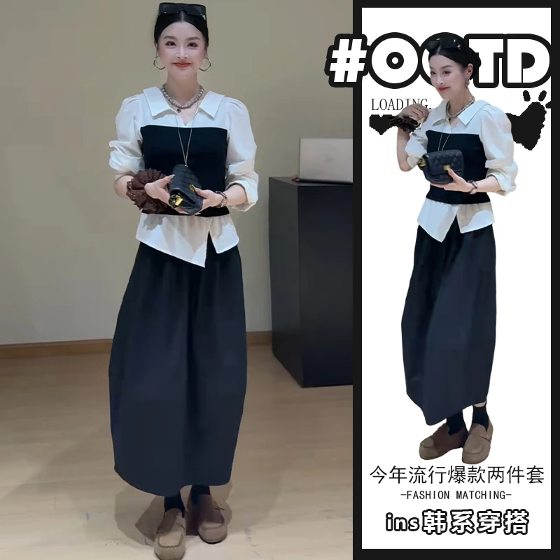 洋气时尚套装女气质小众减龄显瘦衬衫上衣高腰休闲裤子法式两件套