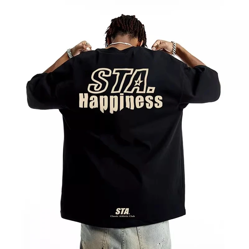 STA潮牌下坠星短袖T恤夏季新款美式纯棉宽松男重磅情侣半袖上衣女