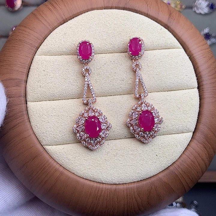 耳饰银S925镶嵌红宝石