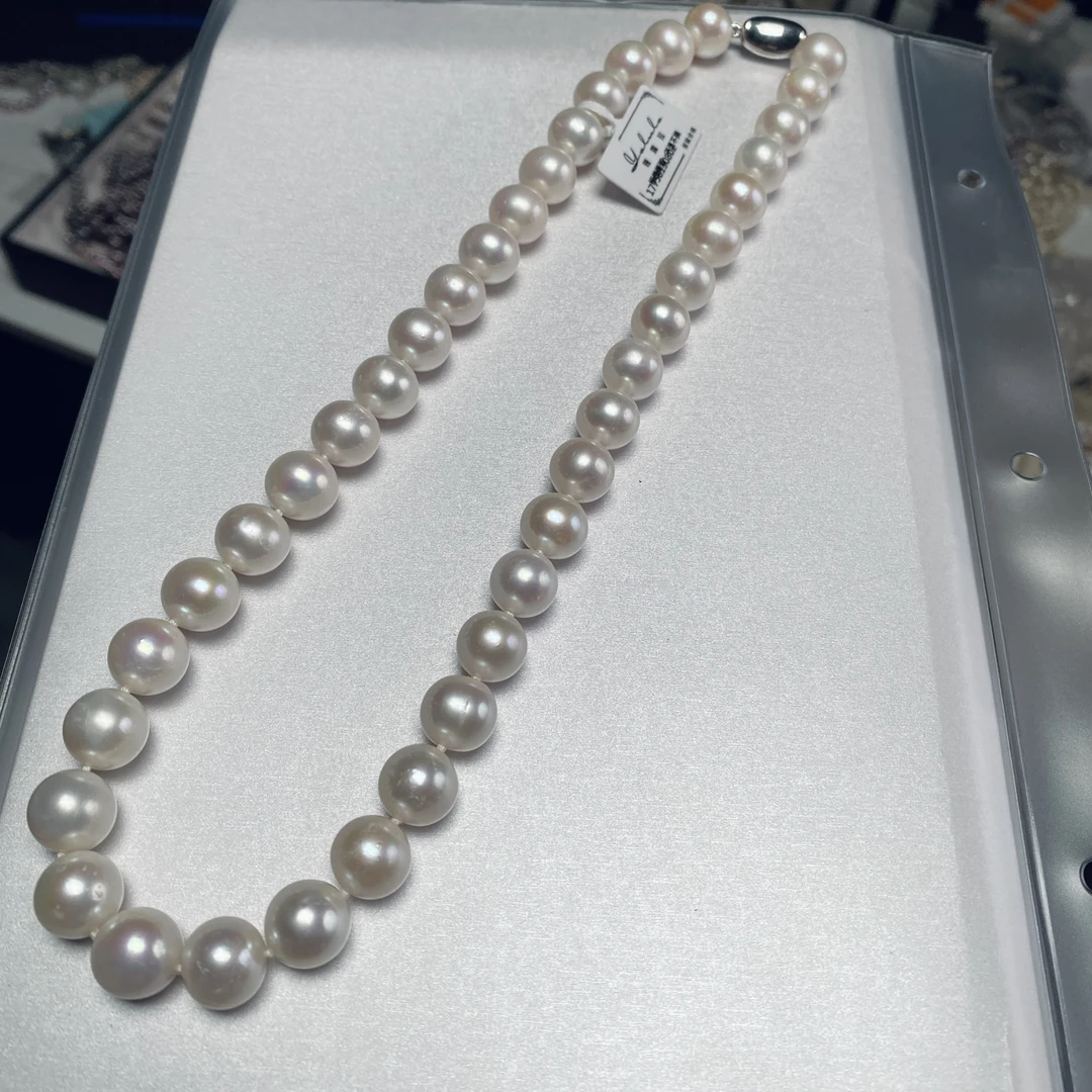 【钱元元专享】 正圆无核西子项链满串11-12mm 带吉尔德大证 925银