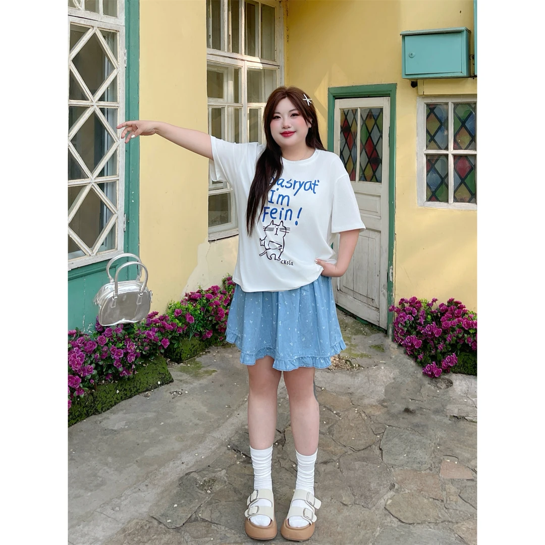 里维埃拉 / 韩系百搭甜美减龄短袖 14699花契大码200斤胖mm减龄