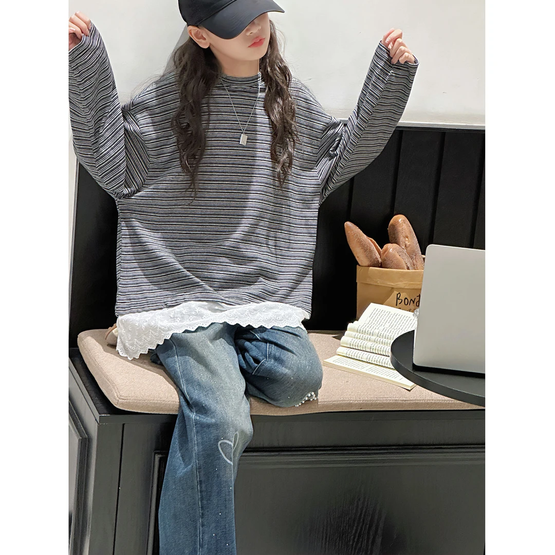 K28075韩系女童长袖T恤2025秋装新款儿童上衣打底衫休闲春秋衣服t