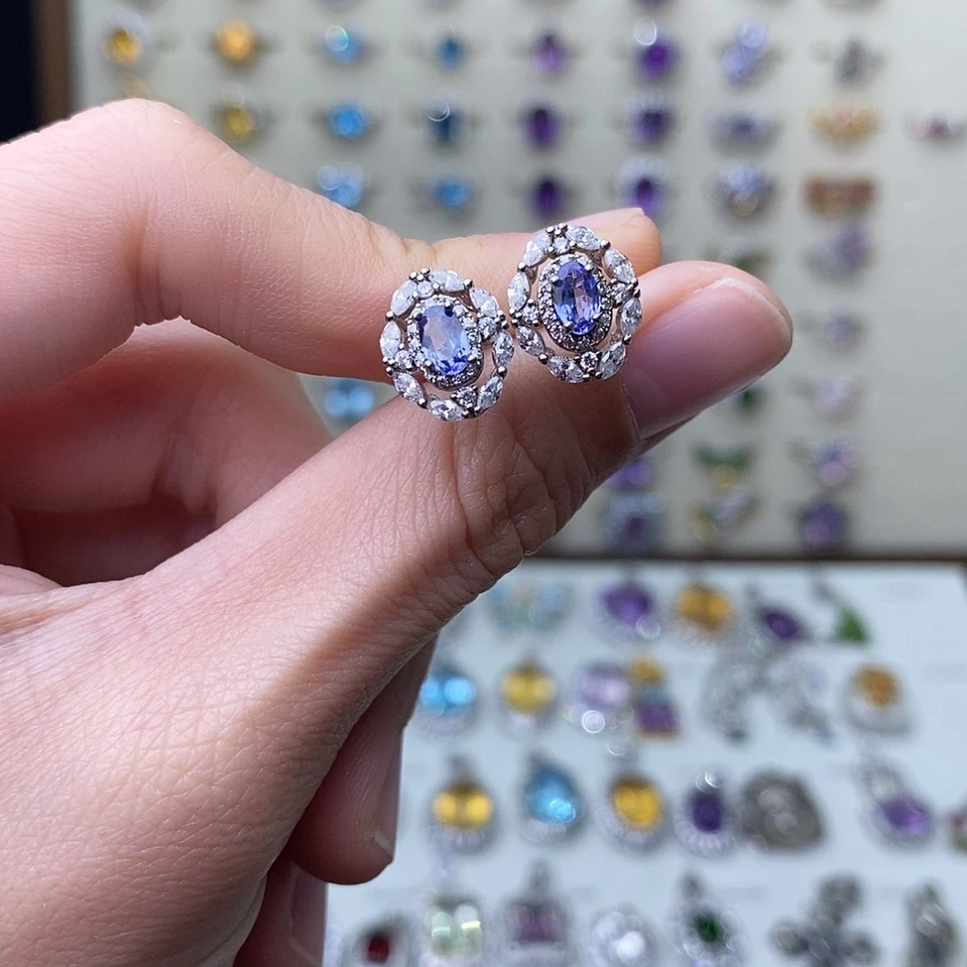 坦桑石耳饰银S925镶嵌（需要证书备注）