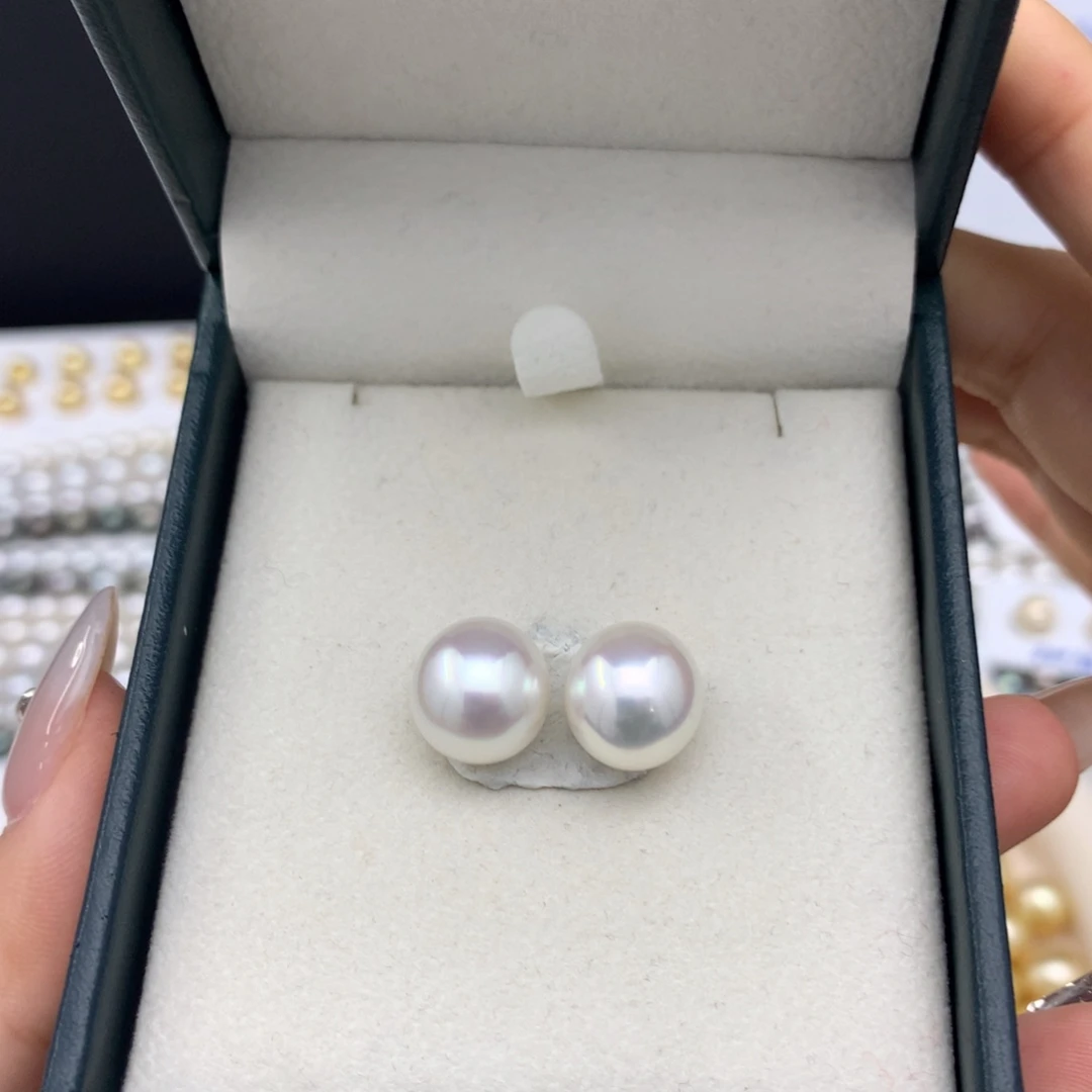 未镶嵌海水珍珠耳饰11-12mm宝石光镜面澳白对珠
