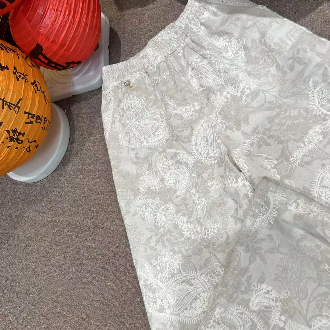 【沐木家】“腰果花”早春系列新中式时尚苎麻立织直筒阔腿裤 16602