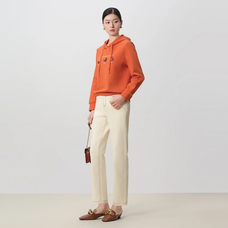 敦奴dunnu春季长袖运动针织时尚休闲女士连帽印花卫衣FU130133