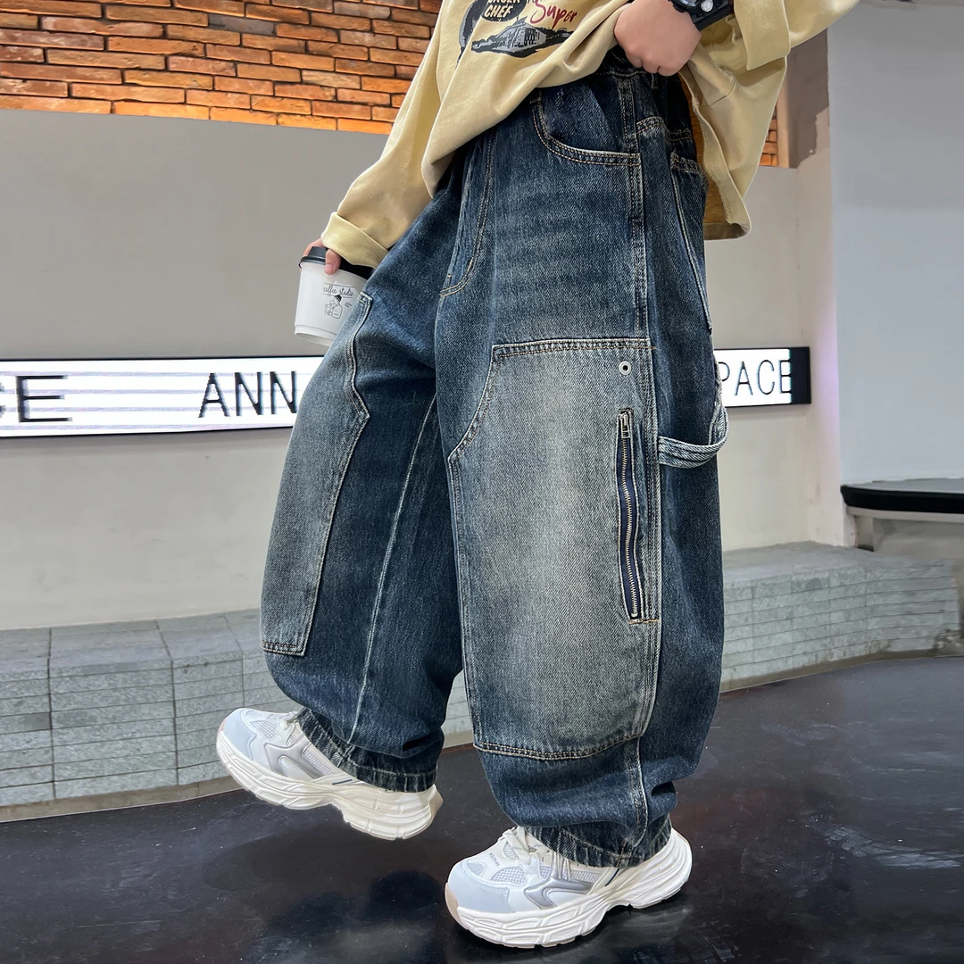 【2025秋款上新】男童牛仔裤儿童洋气宽松工装裤子中大童春秋款长裤