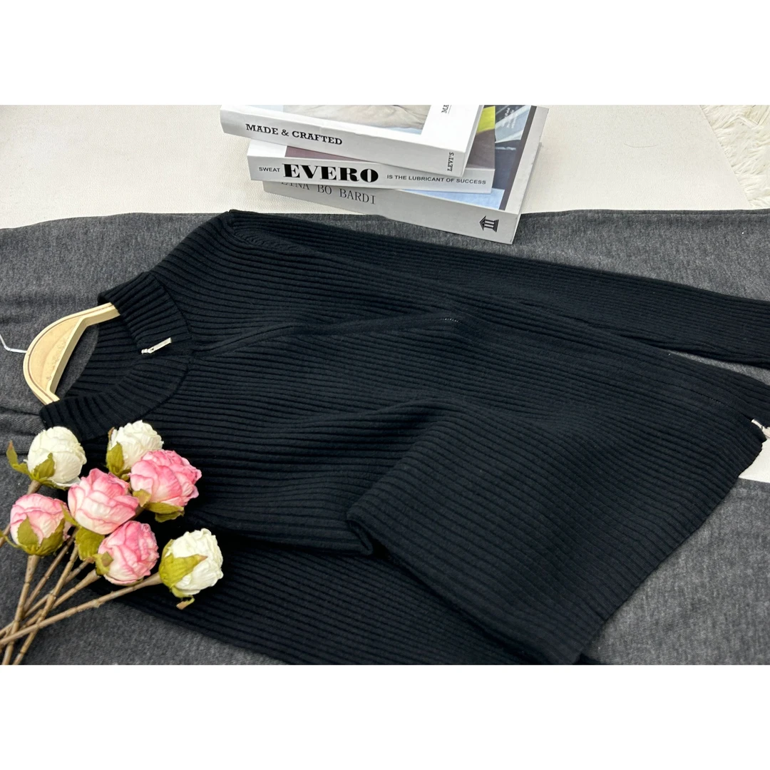 【斜版拉链开衫黑】百搭针织长袖套头上衣 QC2287