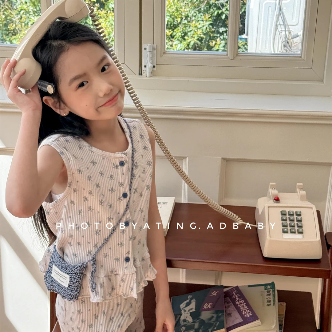 ab.baby童装夏季韩版碎花套装两件套女童背心无袖T恤+短裤