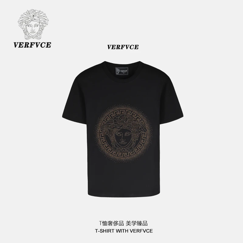 VERFVCE/Star圆领上衣高档半袖款爆款短袖黑色t恤男恤2025烫钻