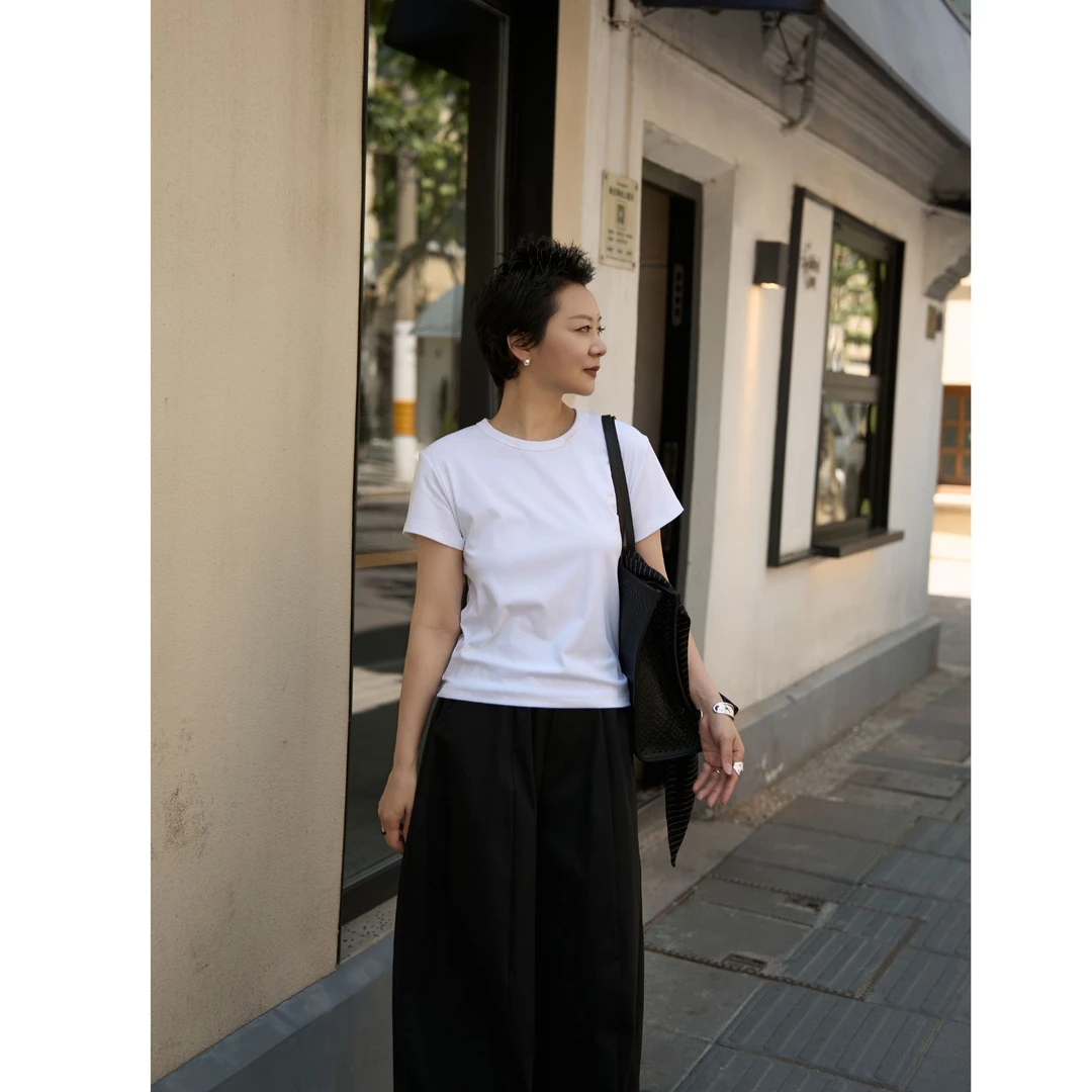 TOFOD 胶囊衣橱 凉感SUPIMA匹马棉短袖T恤女夏季弹力短款上衣