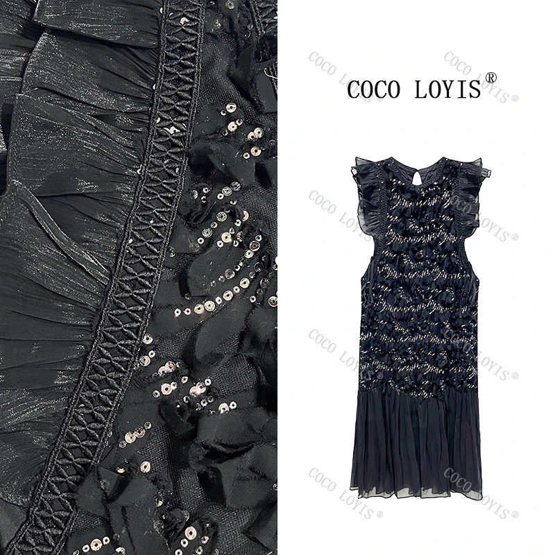 法式轻奢公主轻奢性感夏季黑色法式名媛拼接2504022