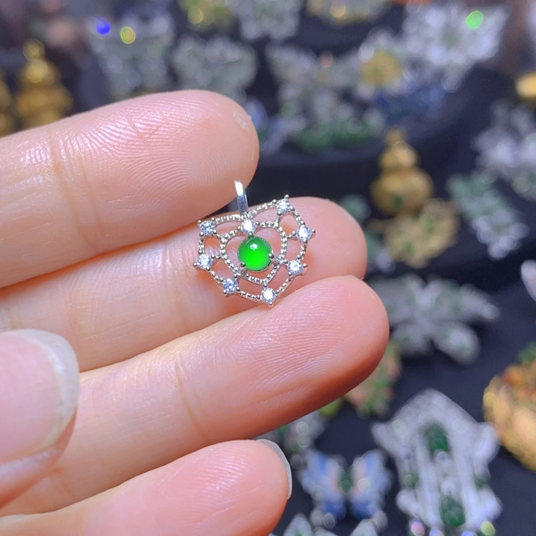 翡翠银S925镶嵌套链天然翡翠