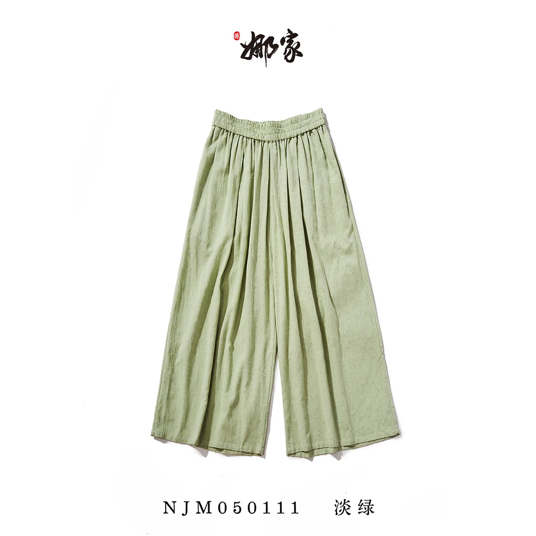 娜家国风直筒裤NJM（050111）新中式休闲百搭纯棉高腰时尚纯色绿色
